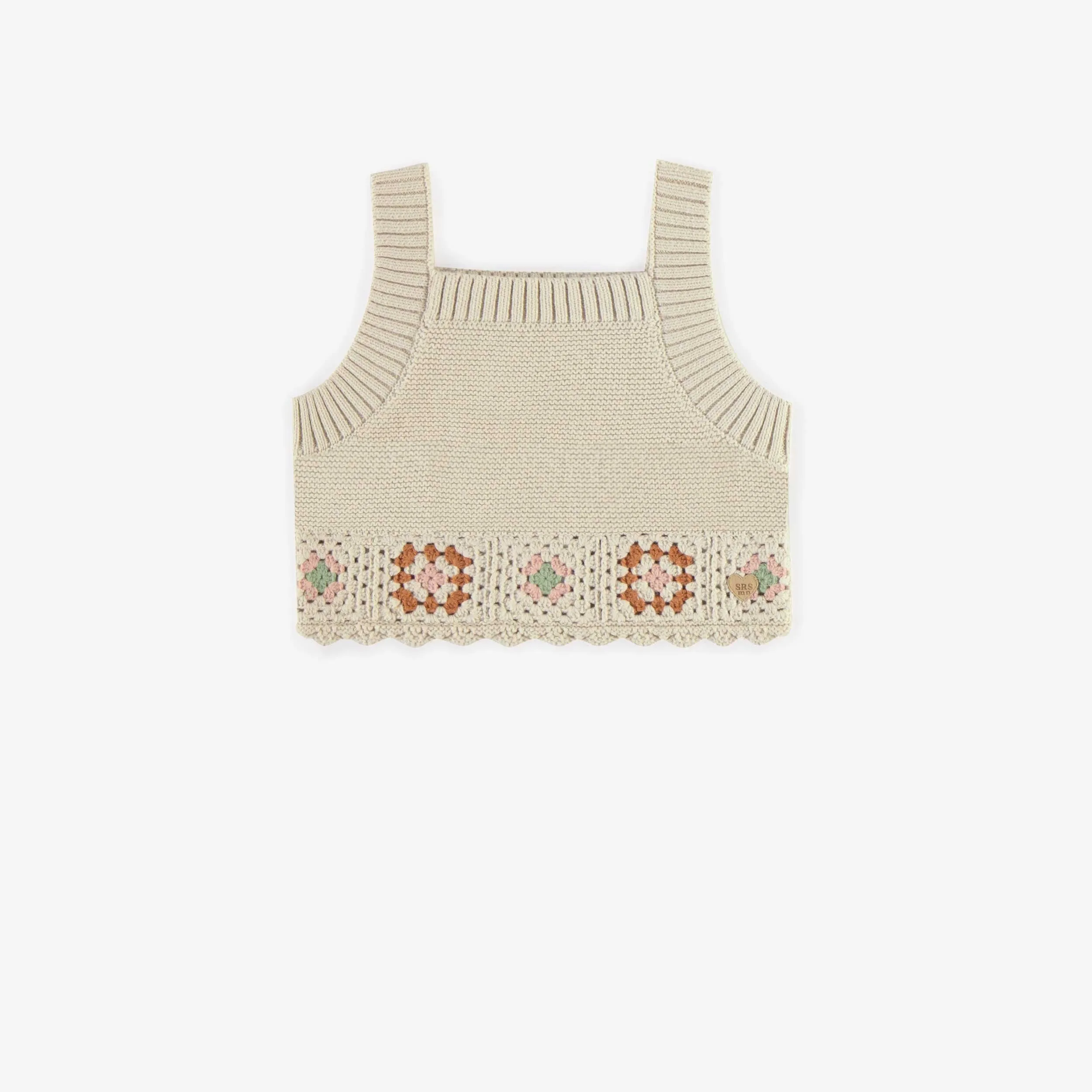Camisole crème à motifs en crochet, enfant || Cream tank top with patterns in crochet, child