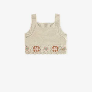 Camisole crème à motifs en crochet, enfant || Cream tank top with patterns in crochet, child