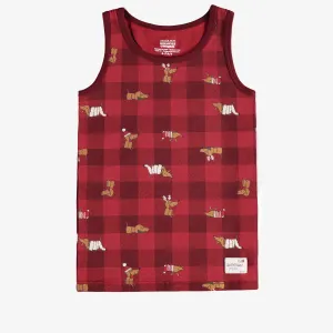 Camisole des fêtes rouge à carreaux en jersey extensible, enfant || Red plaid holiday camisole in stretch jersey, child