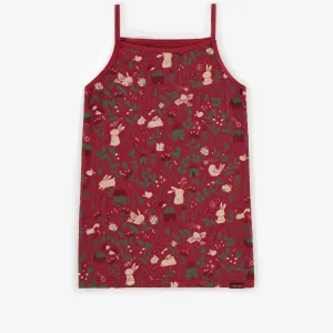 Camisole rouge fleuri en jersey extensible, enfant || Red holiday floral camisole in stretch jersey, child