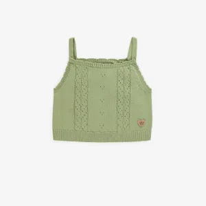 Camisole verte de maille à bretelles minces, bébé || Green knitted tank top with thin straps, baby
