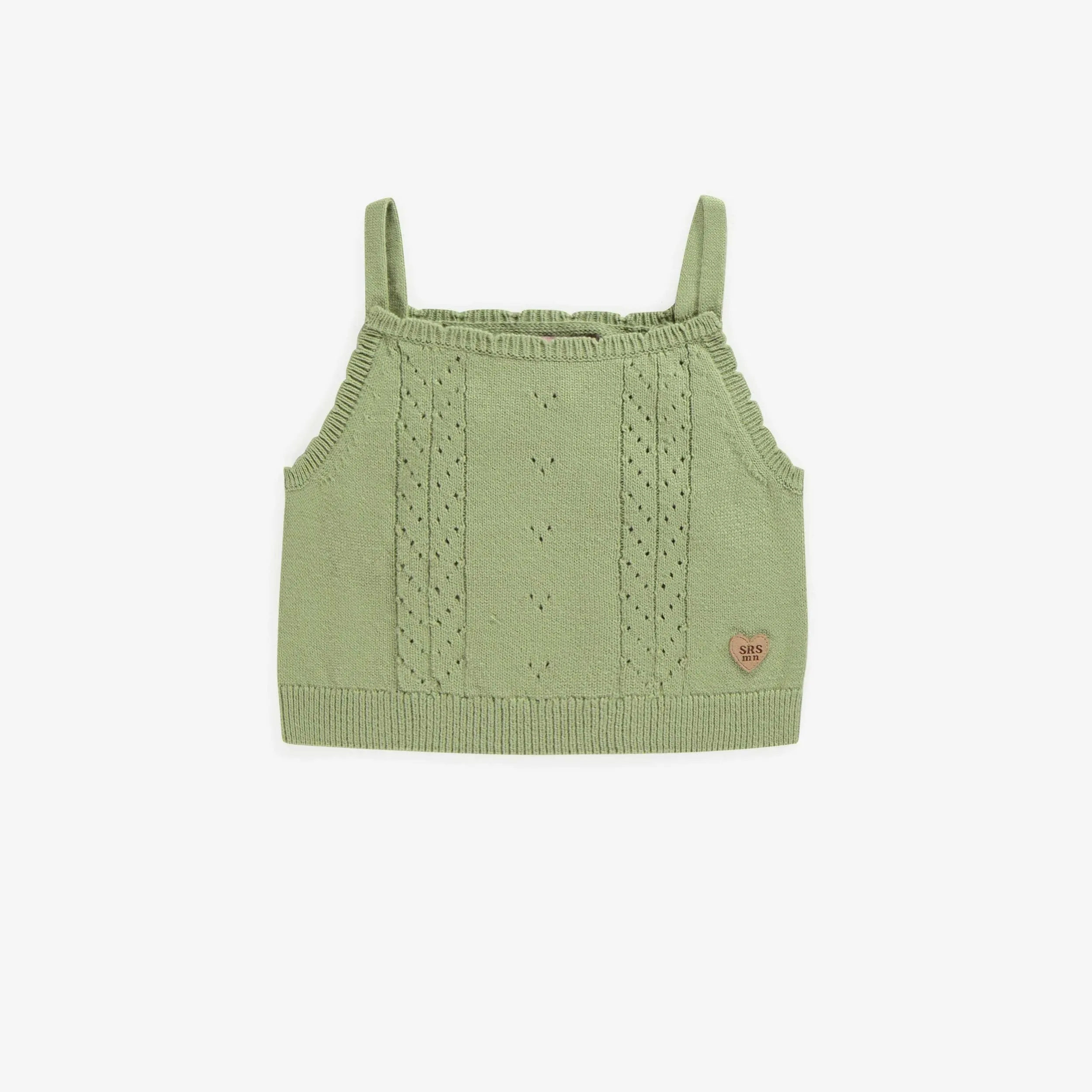 Camisole verte de maille à bretelles minces, bébé || Green knitted tank top with thin straps, baby