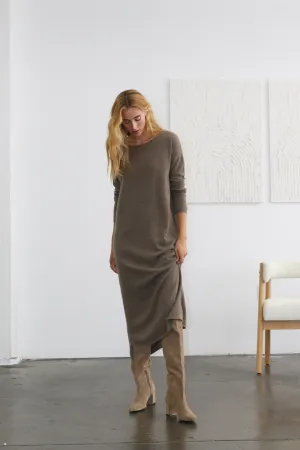 Cashmere Long Sleeve Sweater Dress in Brindle