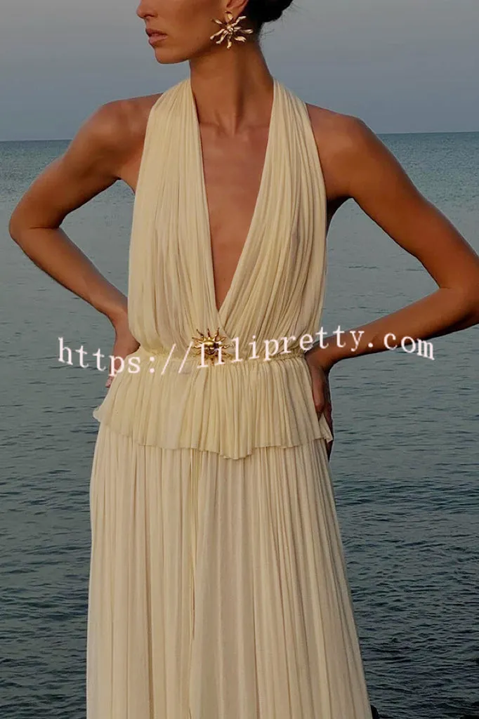 Chasing Sunsets Tulle Pleated Elastic Waist Back Lace-up Adjustable Halter Tank