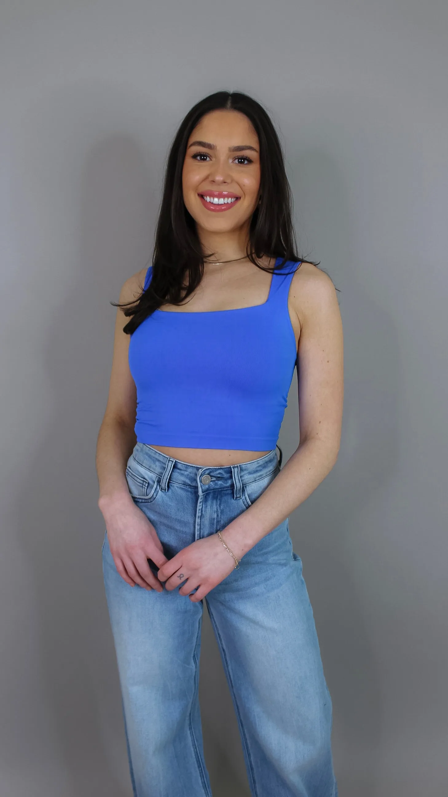 Chelle Square Neck Tank Top - Royal Blue