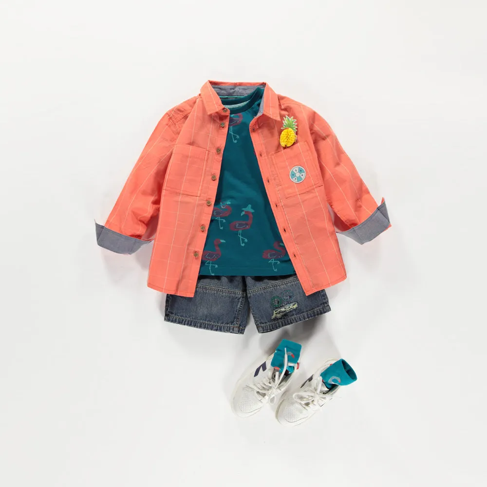 Chemise orange à carreaux, enfant ||Orange plaid shirt, child