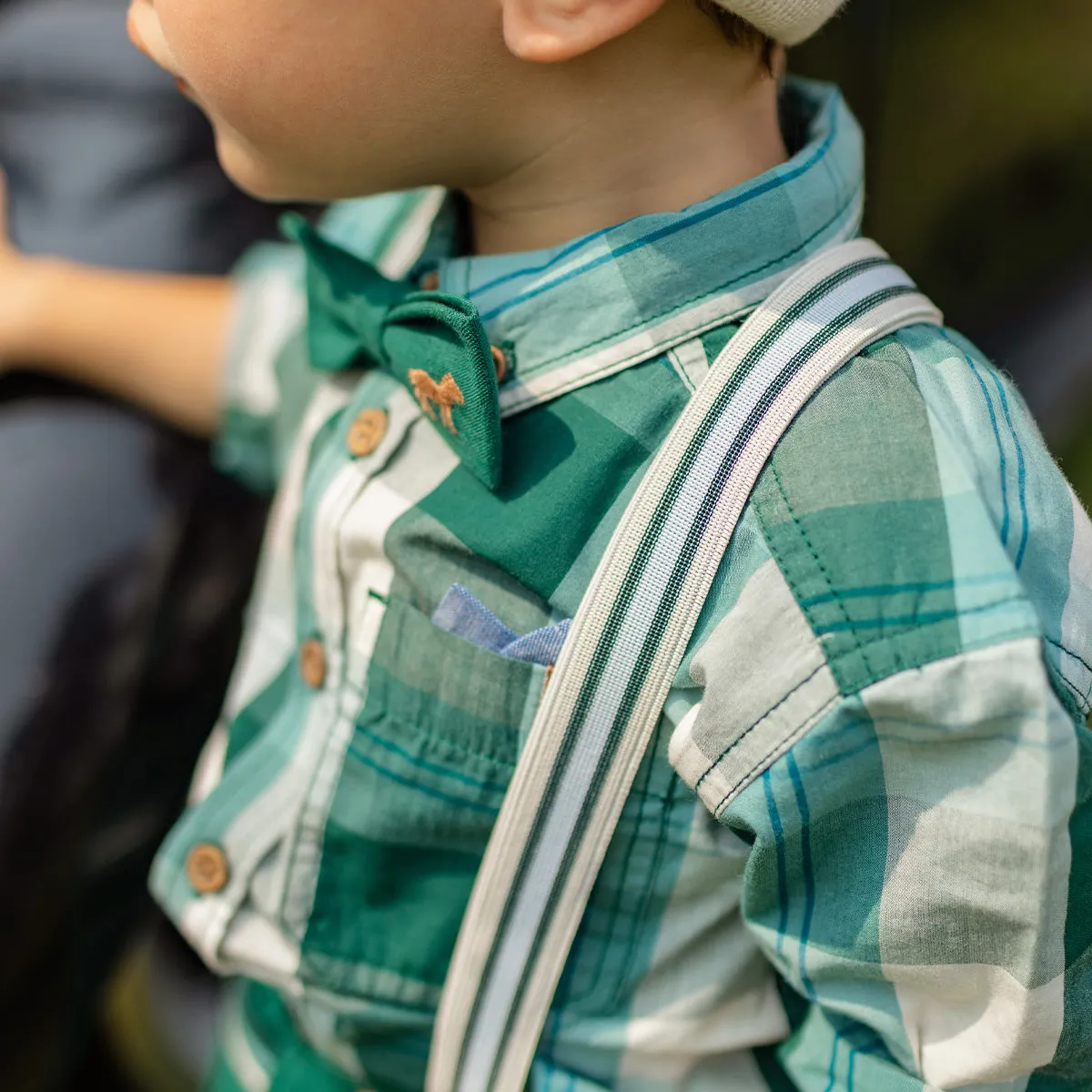 Chemise verte et turquoise à carreaux, bébé || Green and turquoise plaid shirt, baby