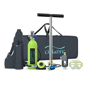CHIKADIV C400 Mini Scuba Tank Refillable Oxygen Cylinder with 1L Capacity Scuba Tank with 15-20 Minutes Underwater Diving Gear for Diver Portable Diving and Snorkeling Equipment C5 Green
