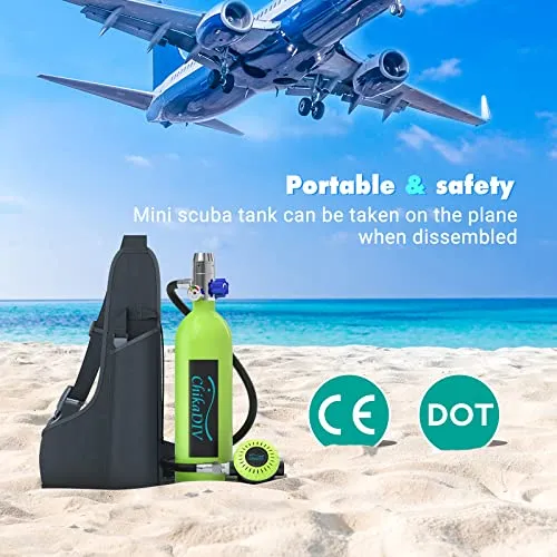 CHIKADIV C400 Mini Scuba Tank Refillable Oxygen Cylinder with 1L Capacity Scuba Tank with 15-20 Minutes Underwater Diving Gear for Diver Portable Diving and Snorkeling Equipment C5 Green