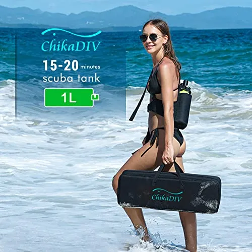 CHIKADIV C400 Mini Scuba Tank Refillable Oxygen Cylinder with 1L Capacity Scuba Tank with 15-20 Minutes Underwater Diving Gear for Diver Portable Diving and Snorkeling Equipment C5 Green