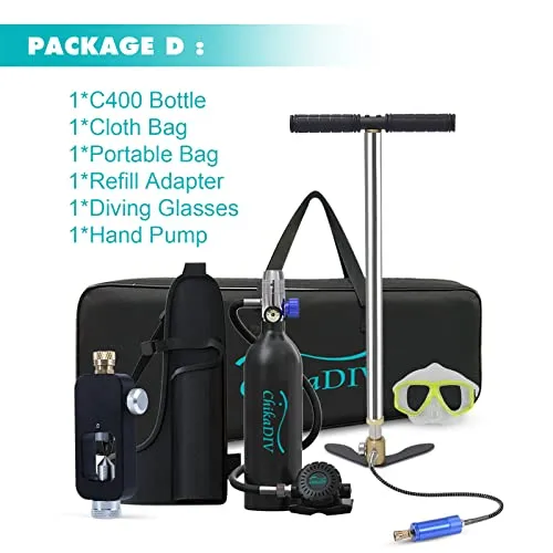 CHIKADIV C400 Mini Scuba Tank Refillable Oxygen Cylinder with 1L Capacity Scuba Tank with 15-20 Minutes Underwater Diving Gear for Diver Portable Diving and Snorkeling Equipment C5 Green