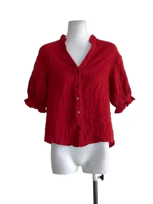 Chili Red Textured Button Blouse