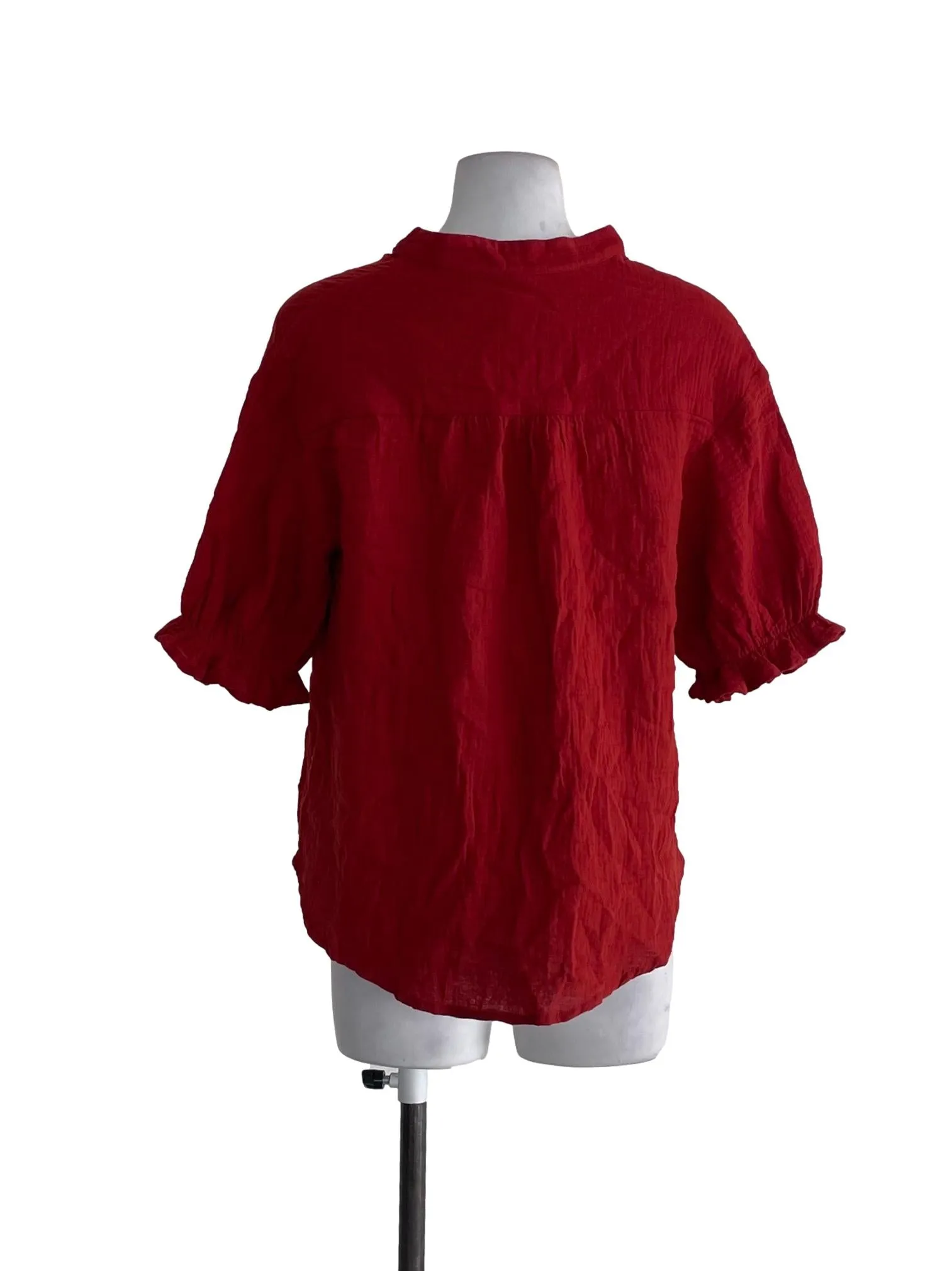 Chili Red Textured Button Blouse