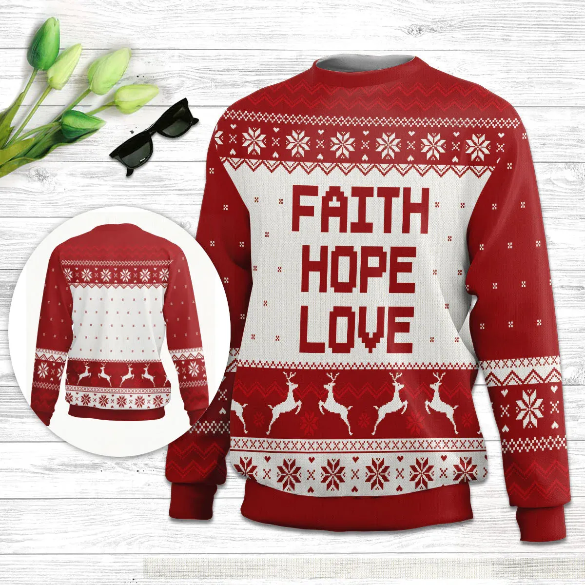 Christianartbag 3D Sweater, Faith, Hope, Love, Unisex Sweater, Christmas Gift.