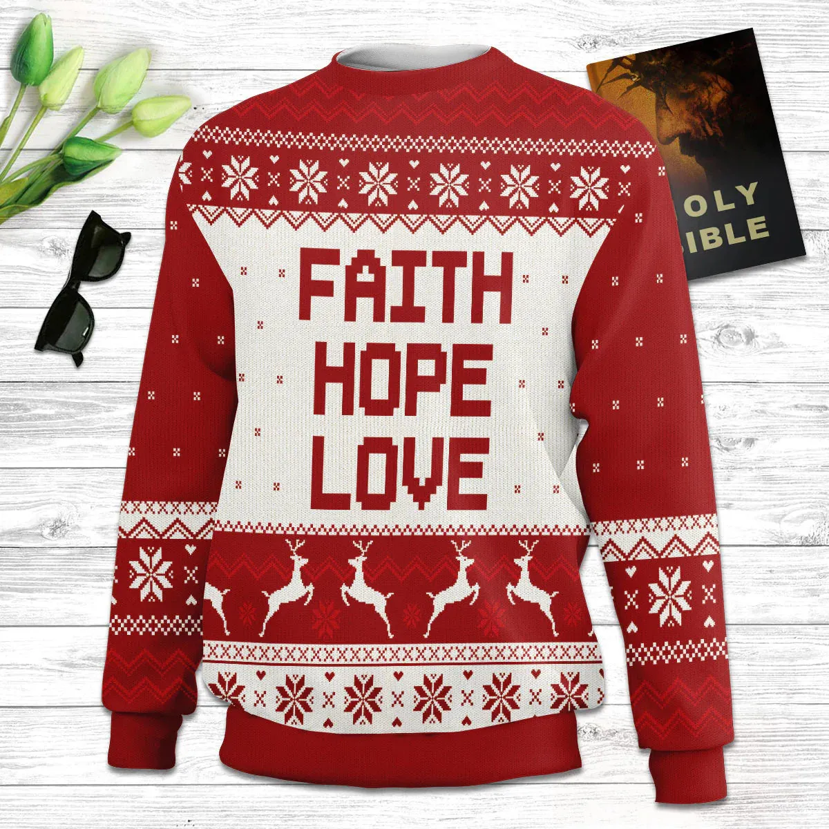 Christianartbag 3D Sweater, Faith, Hope, Love, Unisex Sweater, Christmas Gift.