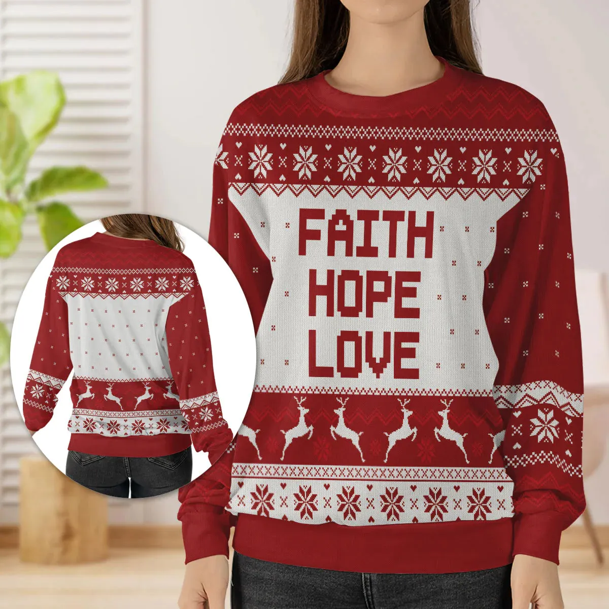 Christianartbag 3D Sweater, Faith, Hope, Love, Unisex Sweater, Christmas Gift.