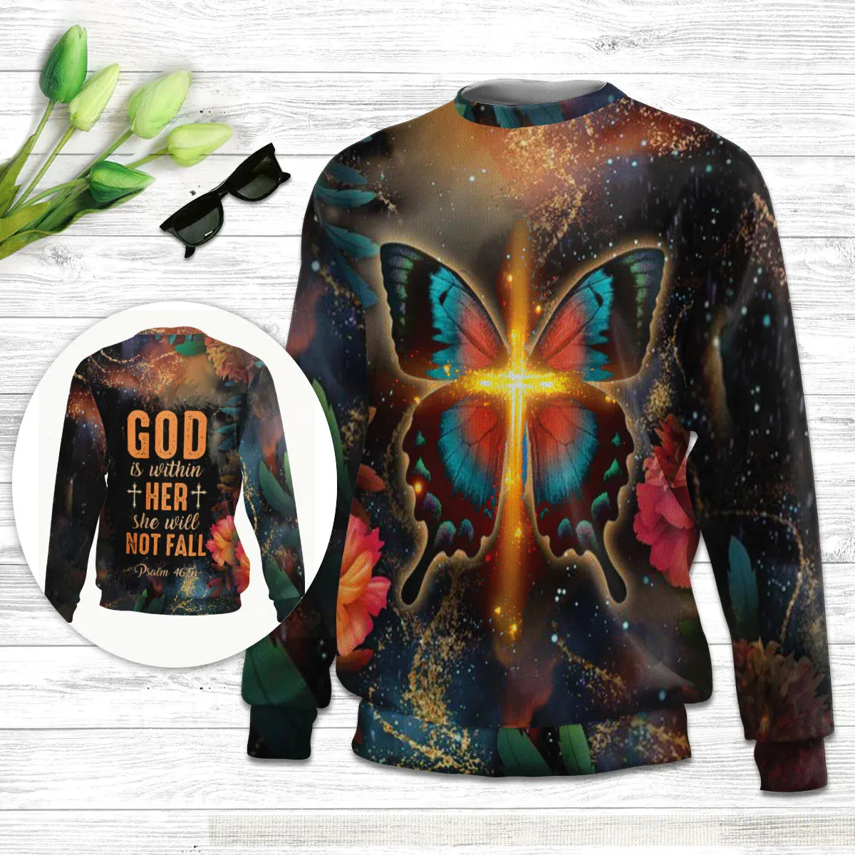 Christianartbag 3D Sweater, God Is Within Her Psalm 46:5, Unisex Sweater, Christmas Gift.