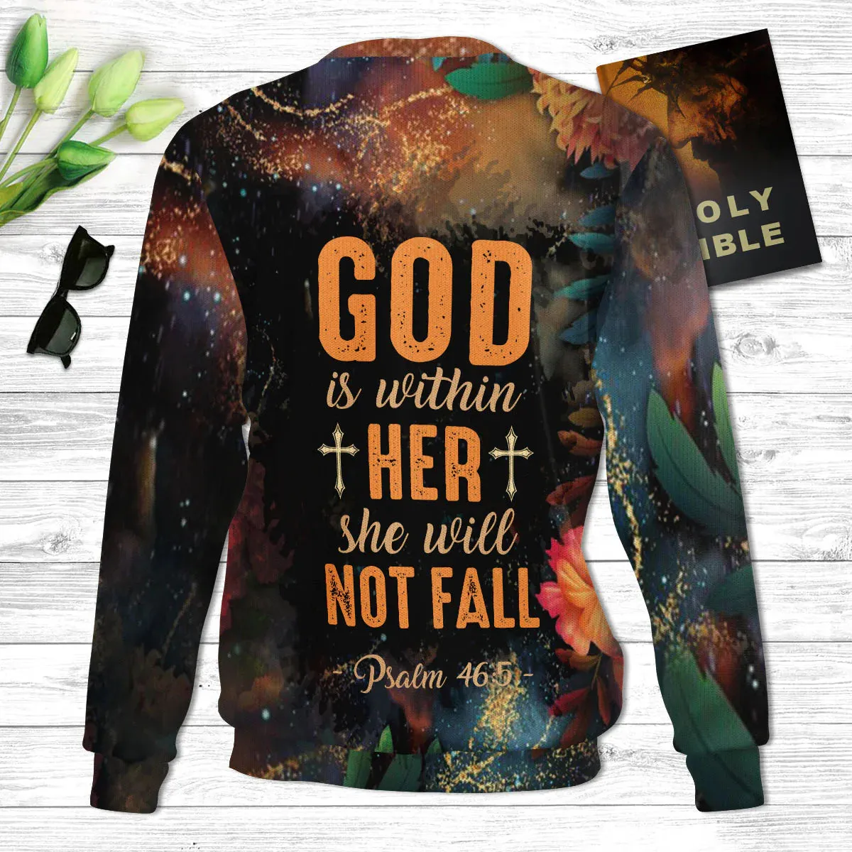 Christianartbag 3D Sweater, God Is Within Her Psalm 46:5, Unisex Sweater, Christmas Gift.