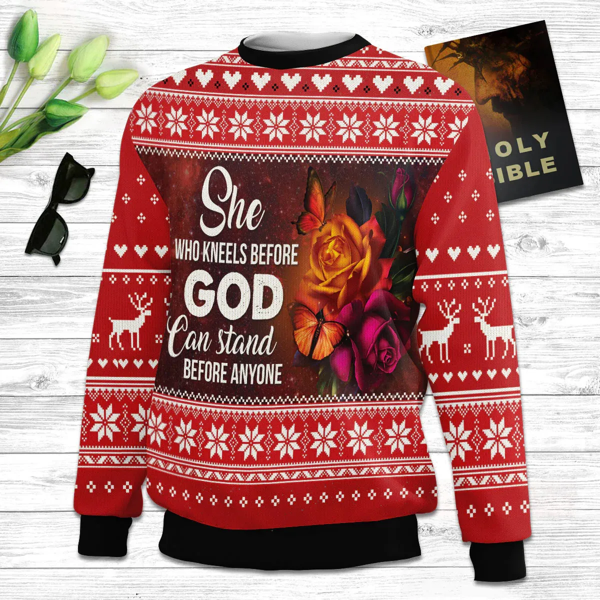 Christianartbag 3D Sweater, She Who Kneels Before God Can Stand Before Anyone, Unisex Sweater, Christmas Gift.