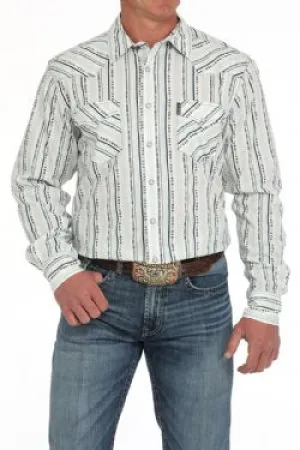 Cinch Men's Long Sleeve Modern Fit Stripe Snap Front Western Shirt - White