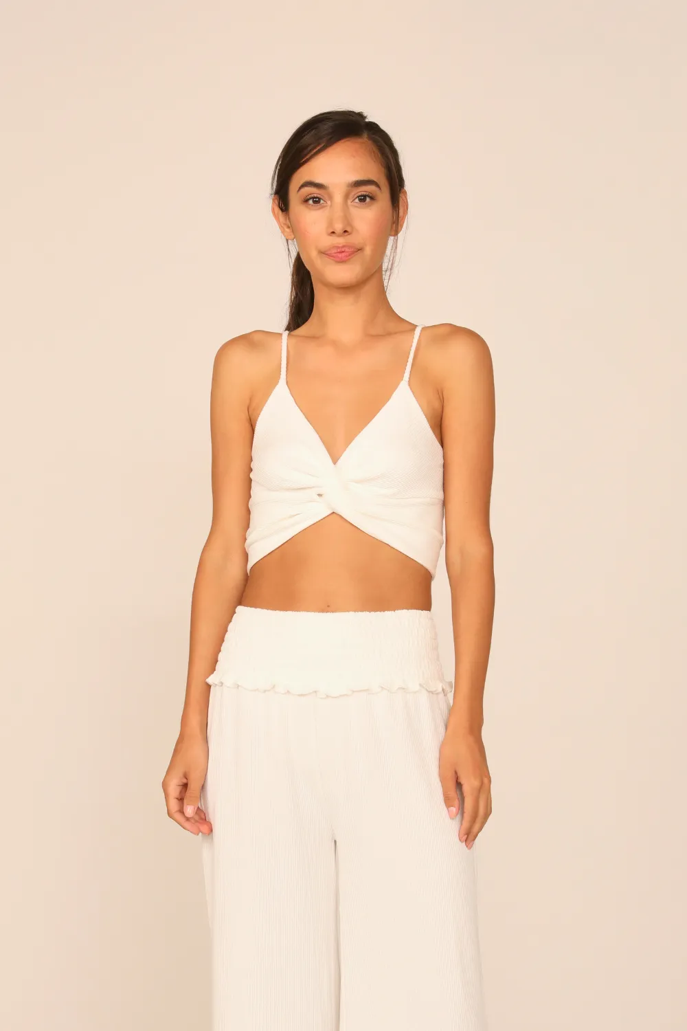 Coconut Milk Rib Knit Twist Front Tank