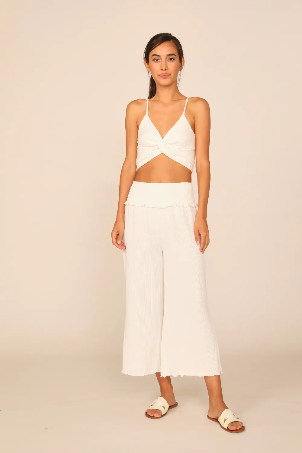 Coconut Milk Rib Knit Twist Front Tank