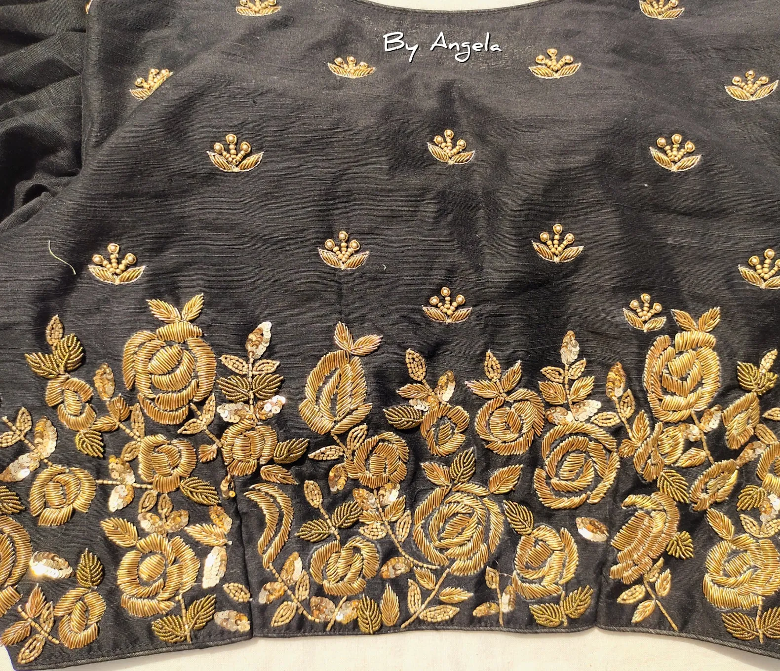 Copper Floral Embroidered Blouse - Black