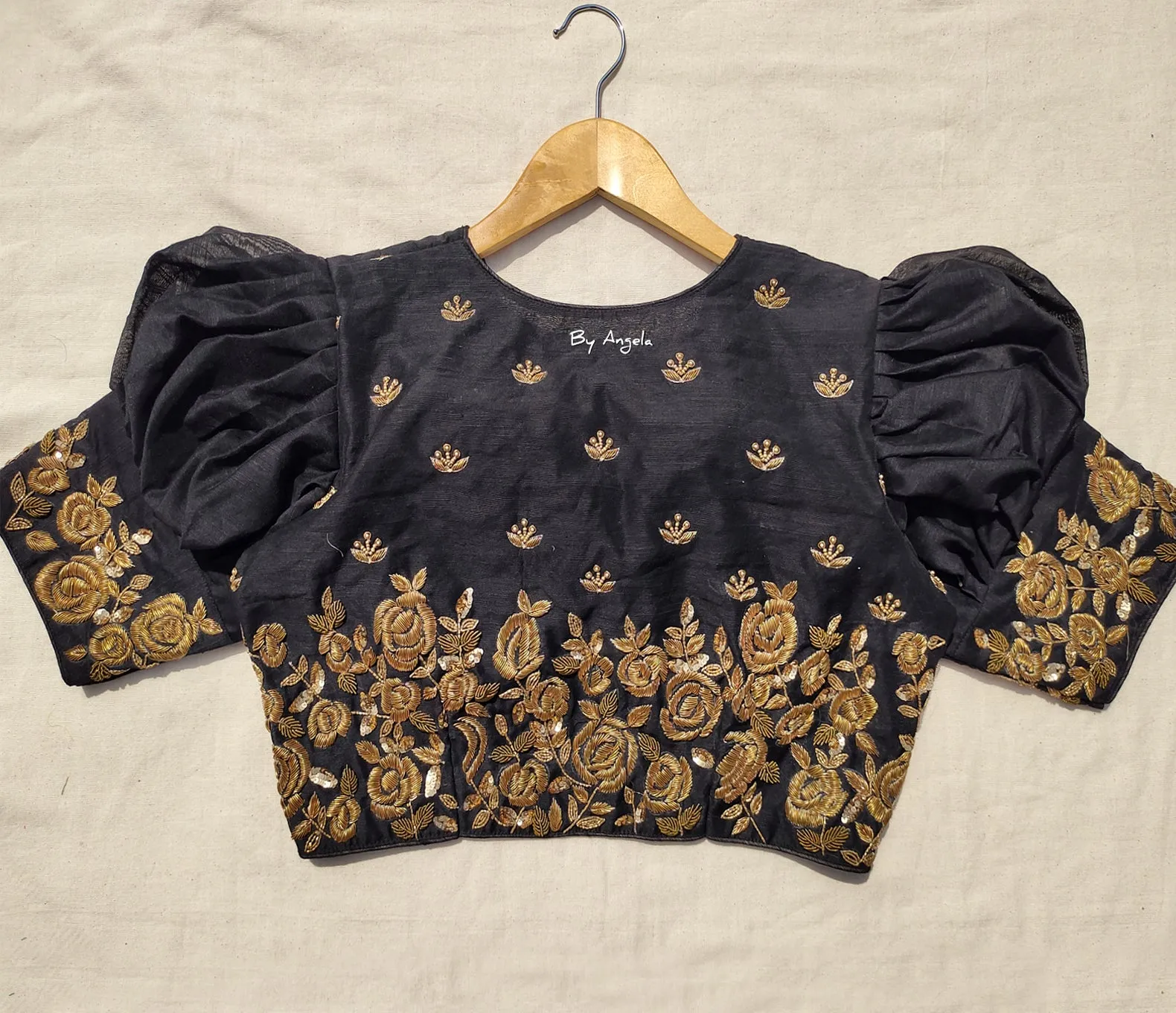 Copper Floral Embroidered Blouse - Black