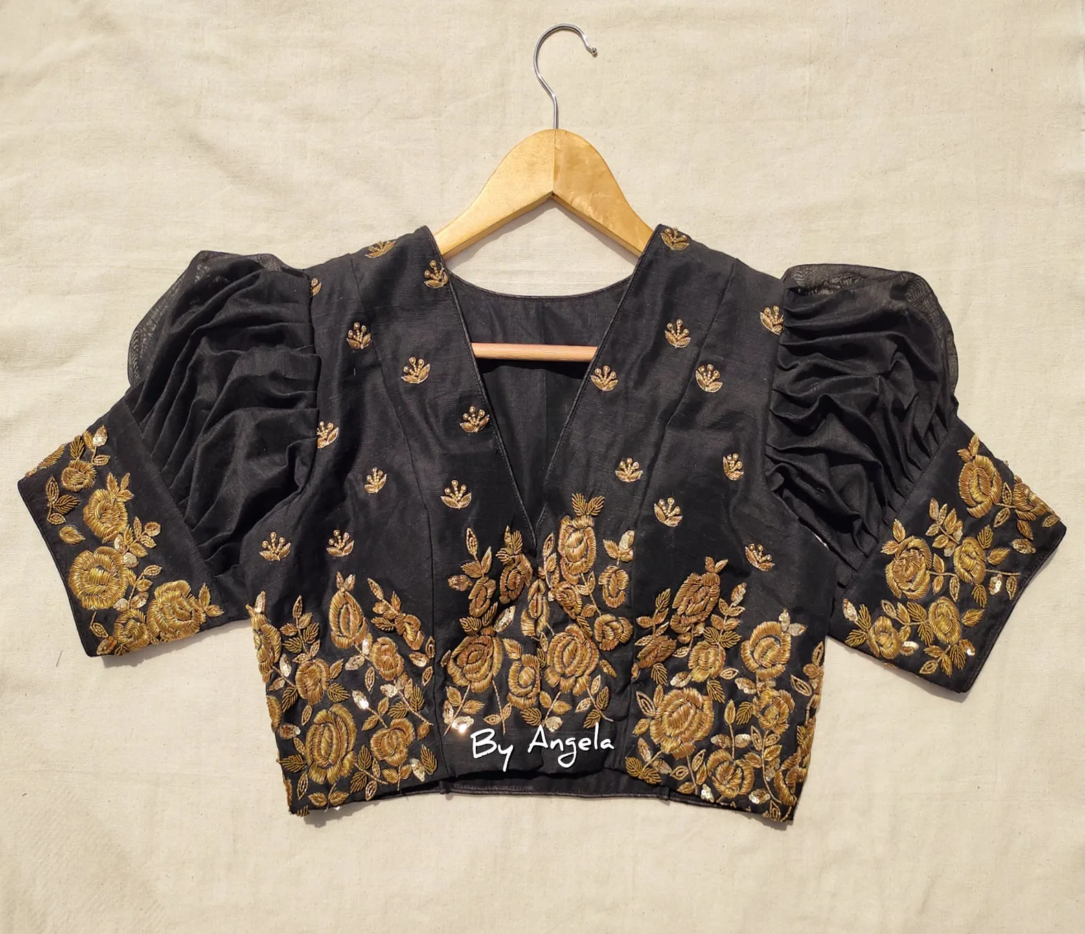 Copper Floral Embroidered Blouse - Black