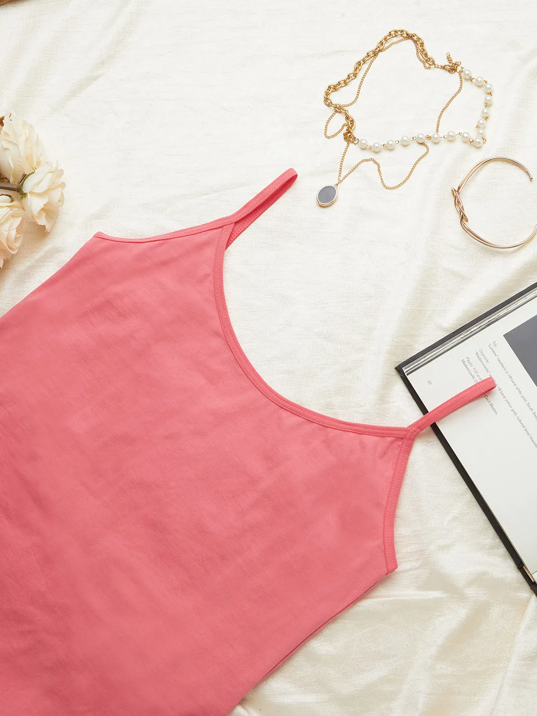Coral Pink Full Coverage Non-Padded Camisole Bra for Women - Zola