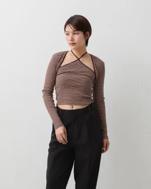 COTTON RANDOM BORDER RIB CAMISOLE & SLEEVE CARDIGAN