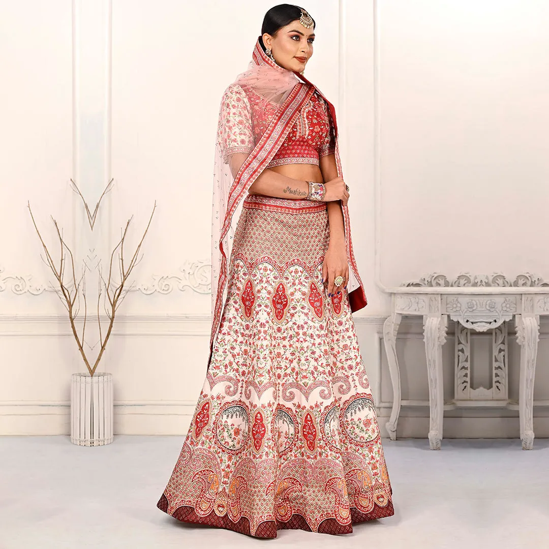 Crimson Red and Cream Lehenga Set