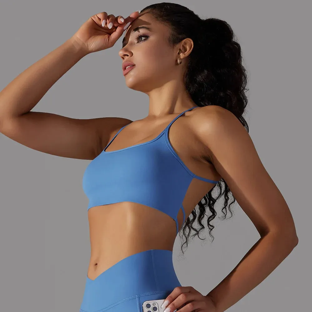 Crisscross Back Sports Bra Women - Push Up Workout Athletic Yoga Brassiere, Padded Spaghetti Strap Backless Gym Crop Tank Tops