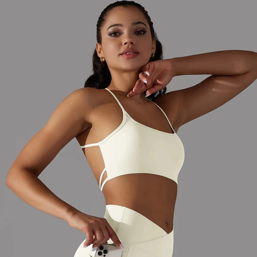 Crisscross Back Sports Bra Women - Push Up Workout Athletic Yoga Brassiere, Padded Spaghetti Strap Backless Gym Crop Tank Tops