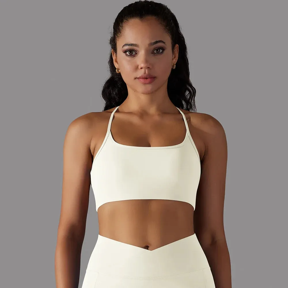 Crisscross Back Sports Bra Women - Push Up Workout Athletic Yoga Brassiere, Padded Spaghetti Strap Backless Gym Crop Tank Tops