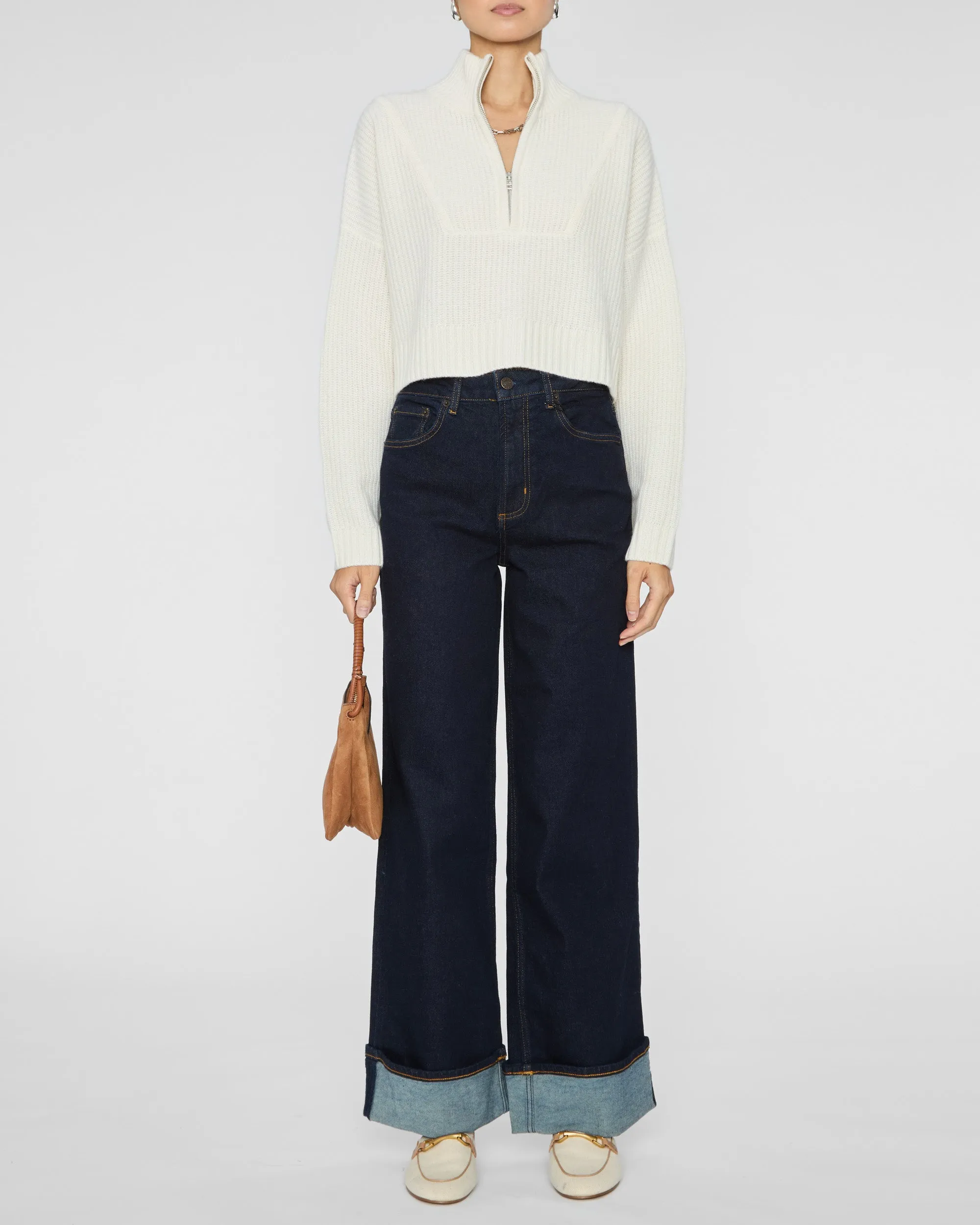 Cropped Hampton Cashmere Sweater in Ivory