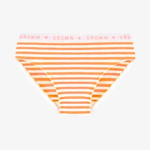 Culotte bikini à rayure tangerine et blanc en jersey, enfant  || Tangerine and white bikini panties with stripes in jersey, child