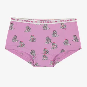 Culotte garçonne mauve à motifs, enfant  || Purple boyshort panties with all over print, child