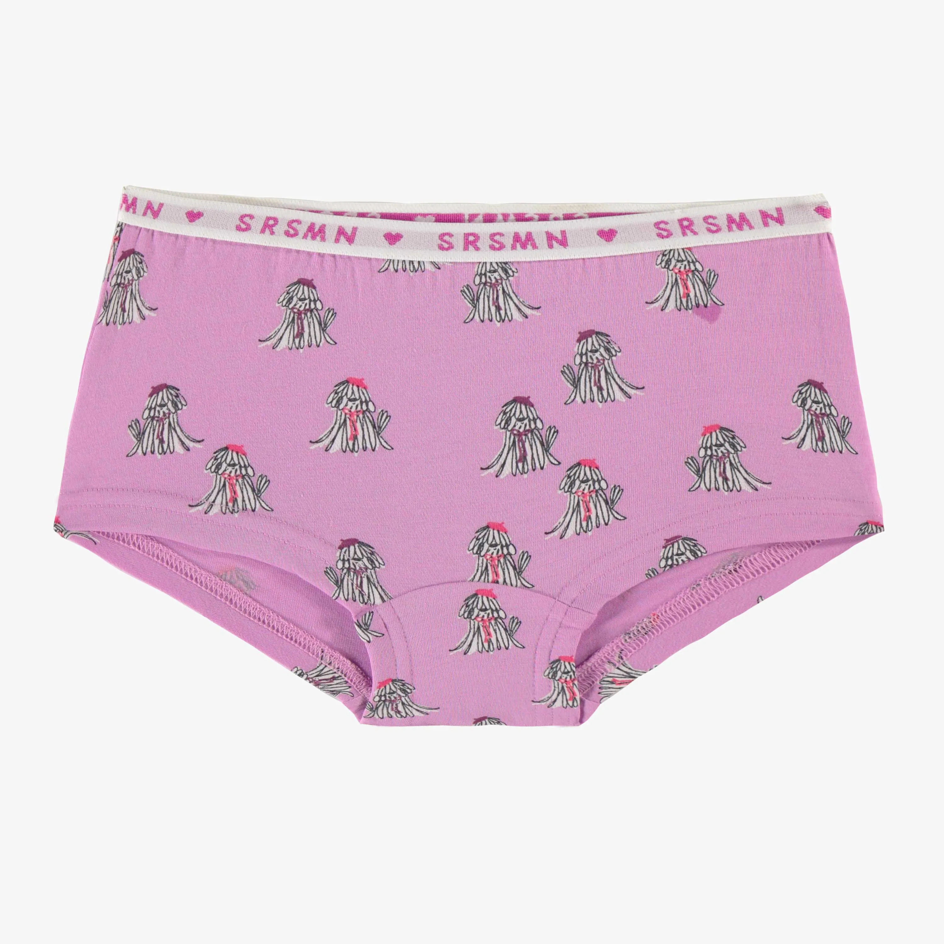 Culotte garçonne mauve à motifs, enfant  || Purple boyshort panties with all over print, child