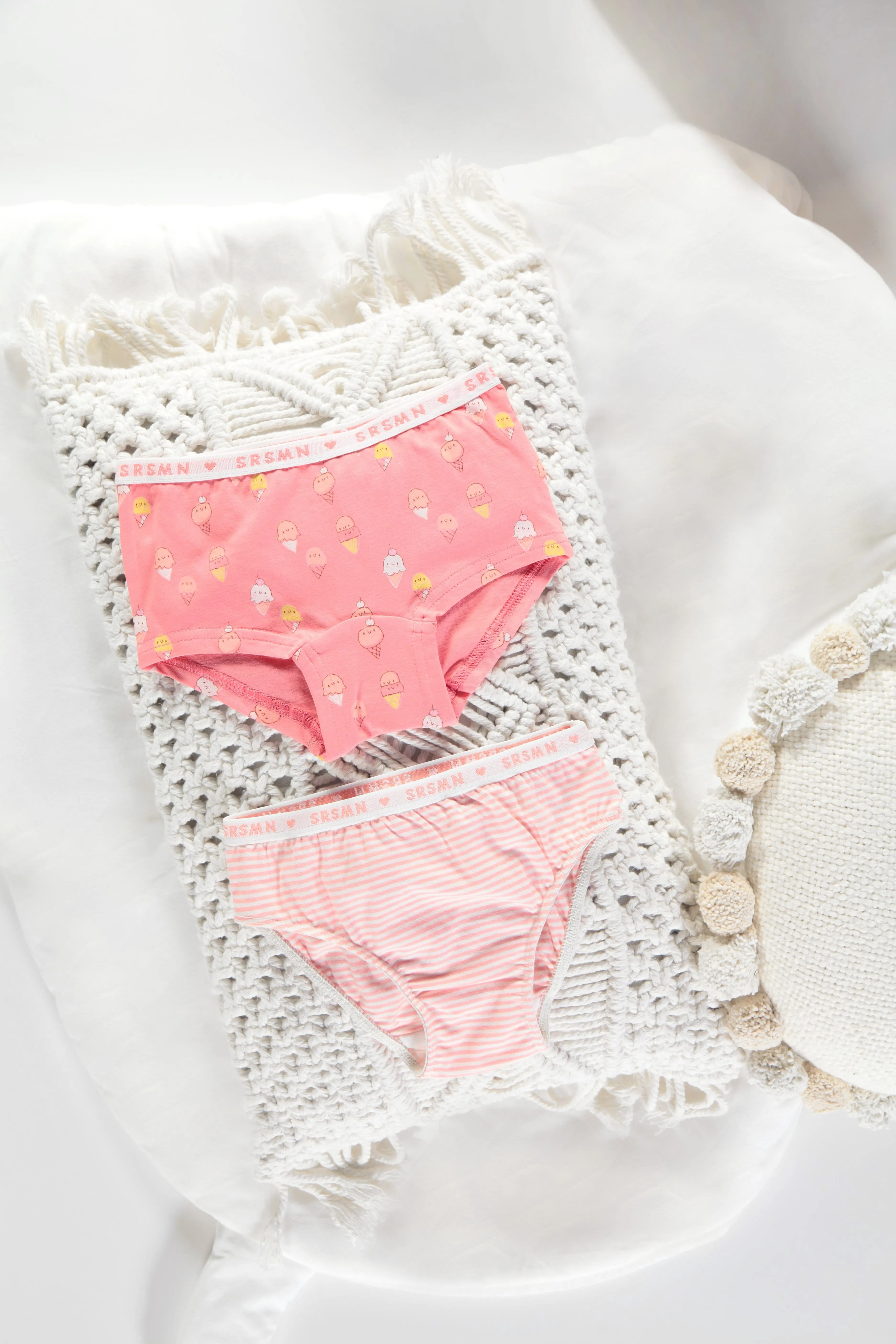 Culotte garçonne pêche avec crèmes glacées en jersey, enfant || Peach panties with ice creams in jersey, child