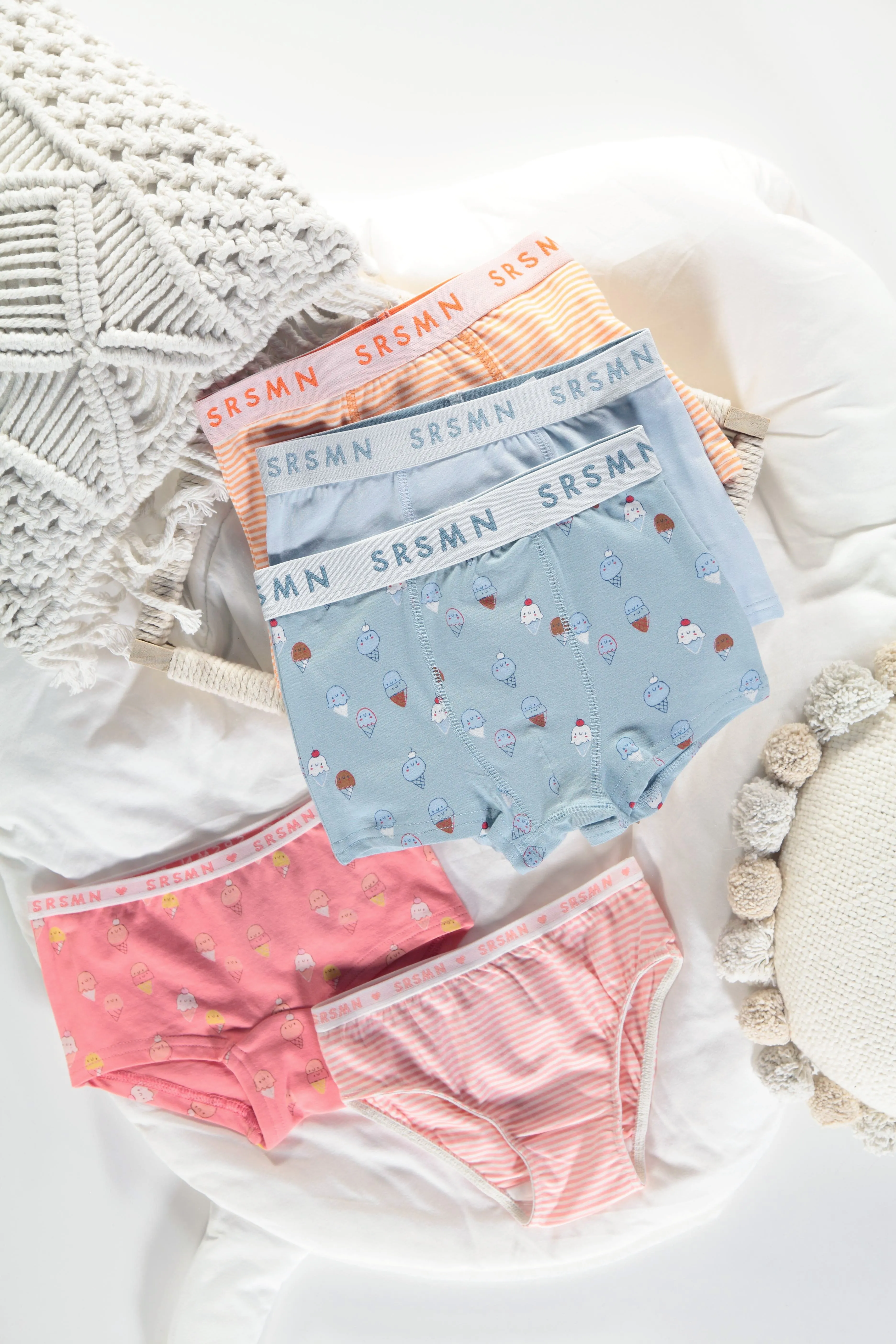 Culotte garçonne pêche avec crèmes glacées en jersey, enfant || Peach panties with ice creams in jersey, child