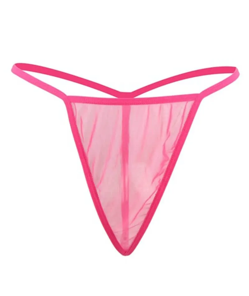 Curvy Mesh & Lace Cup Babydoll Nightdress with G-String - Pink