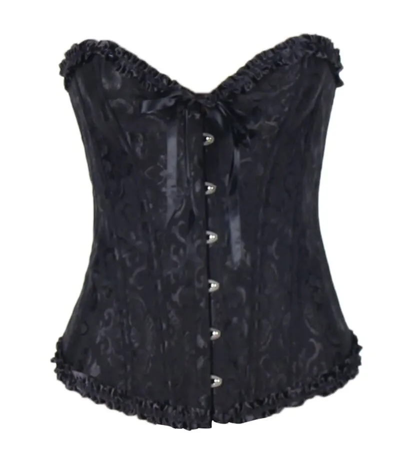 Curvy Satin Jacquard Corset - Black