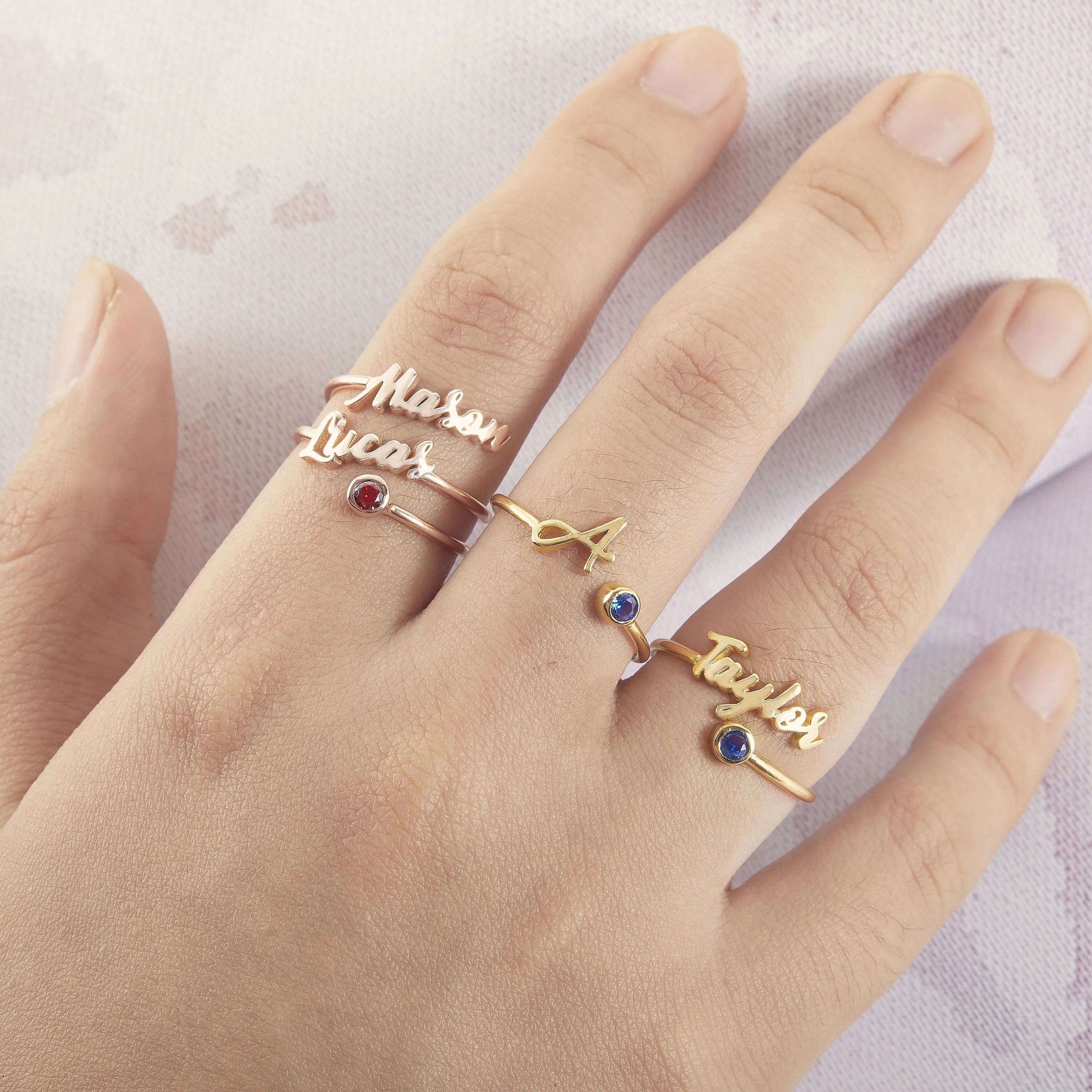 Custom Name Birthstone Ring