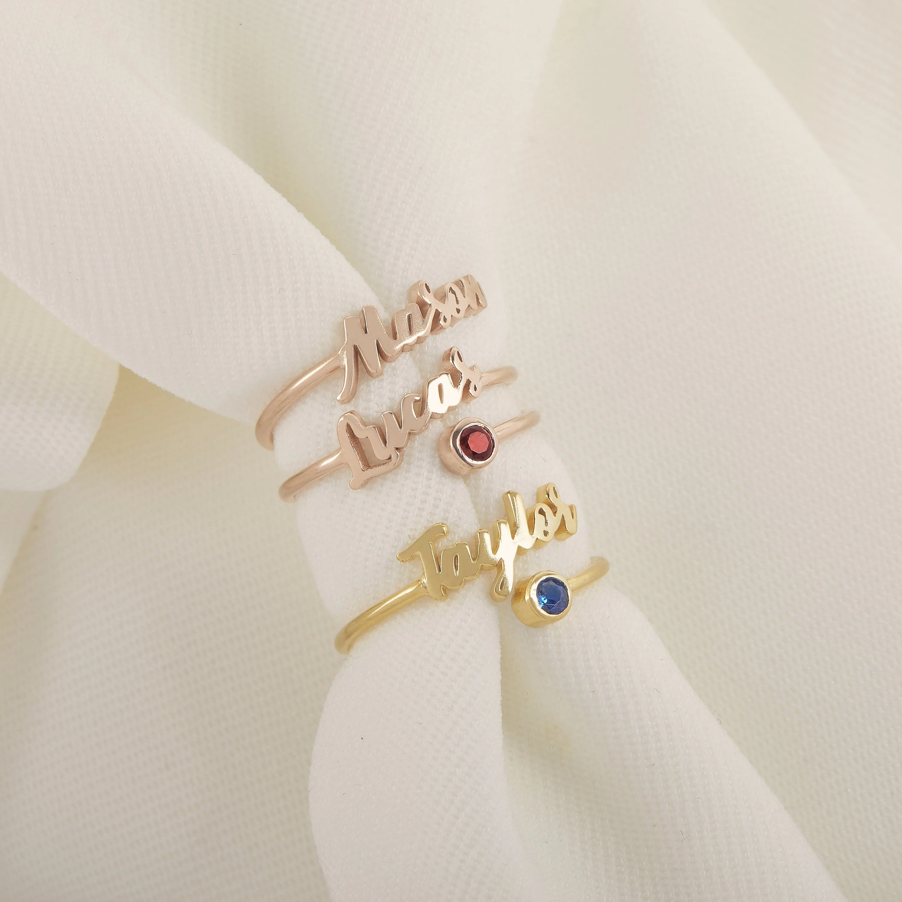 Custom Name Birthstone Ring
