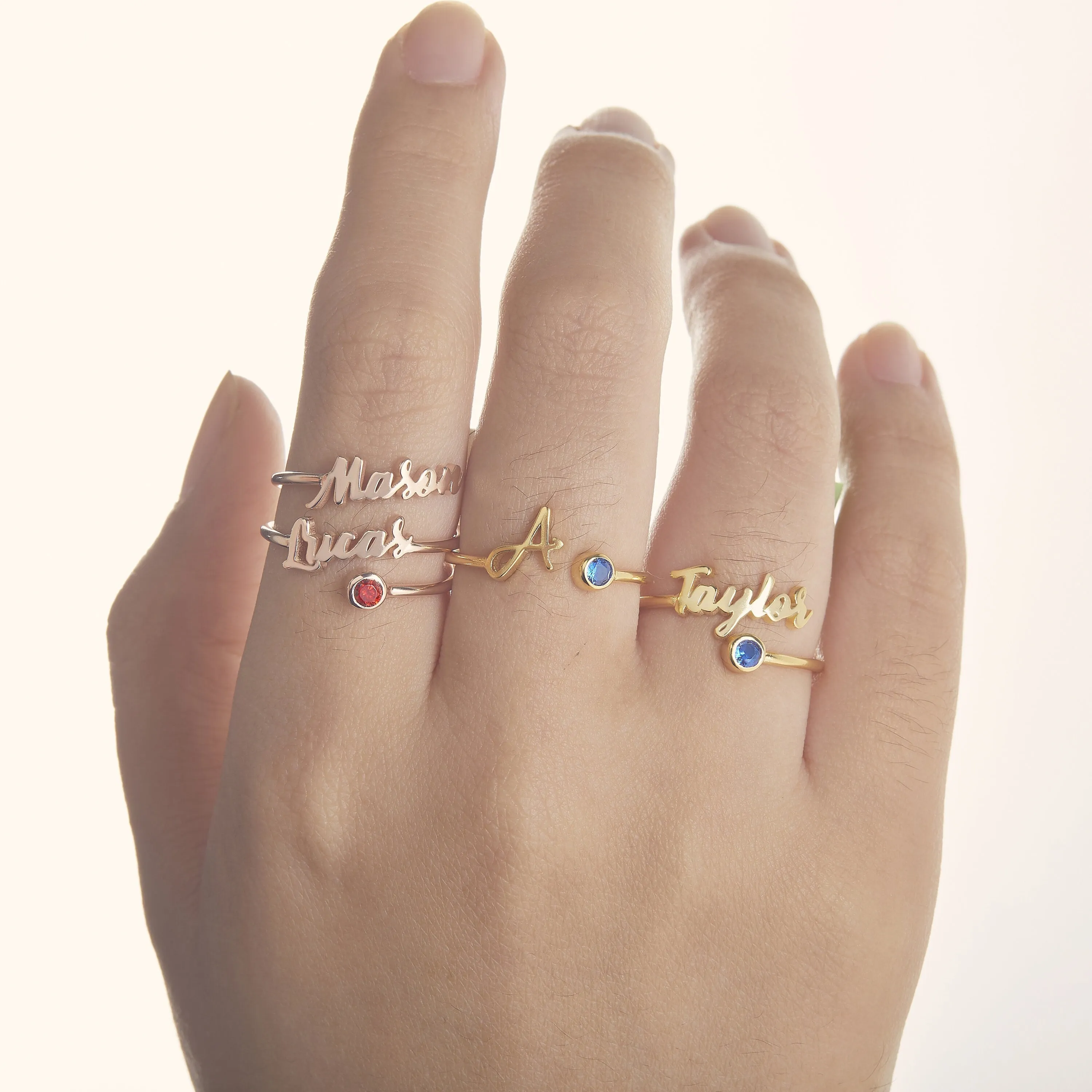 Custom Name Birthstone Ring