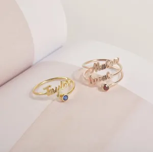 Custom Name Birthstone Ring
