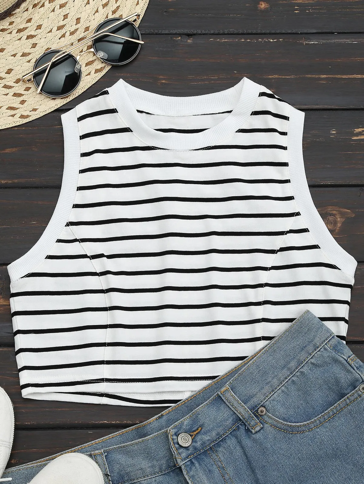 Cute Sports Cropped Stripes Tank Top