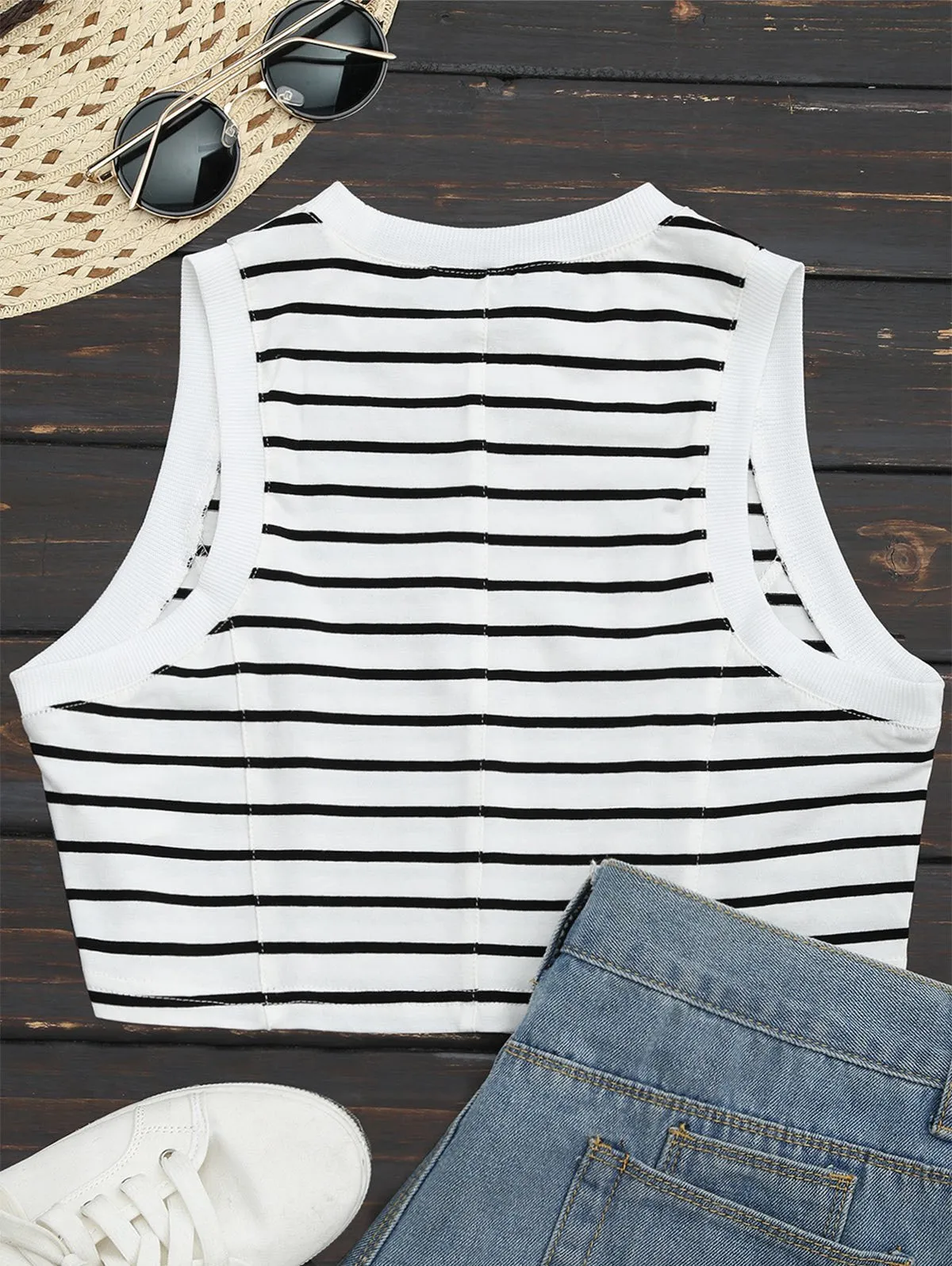 Cute Sports Cropped Stripes Tank Top