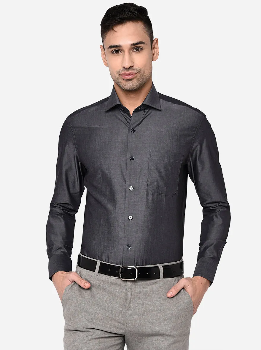 Dark Grey Solid Slim Fit Formal Shirt | Metal